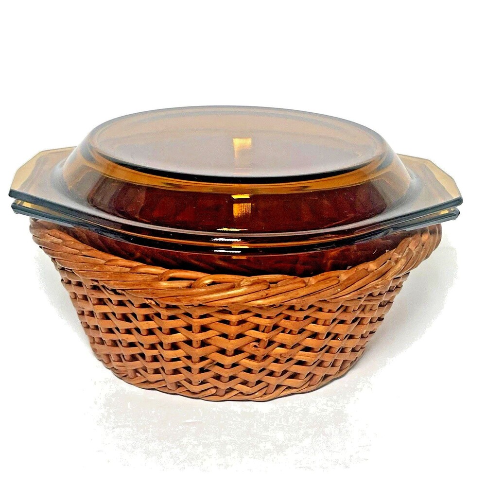 VTG Arcopal France "Topaze" Amber Glass 2-Quart Covered Casserole Dish -3 PC Set